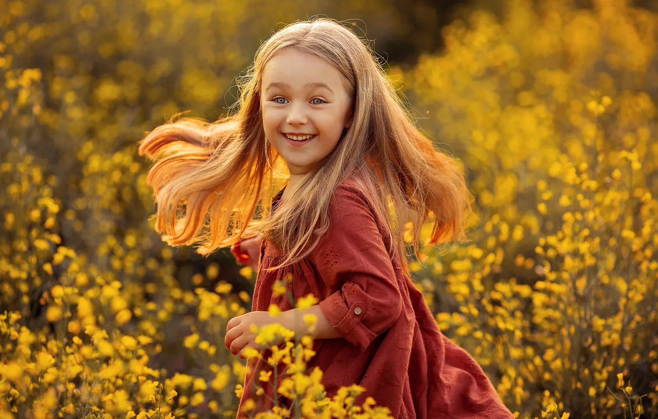 Photo wallpaper field, joy, nature, dress, girl, child, Svetlana Shelemeteva