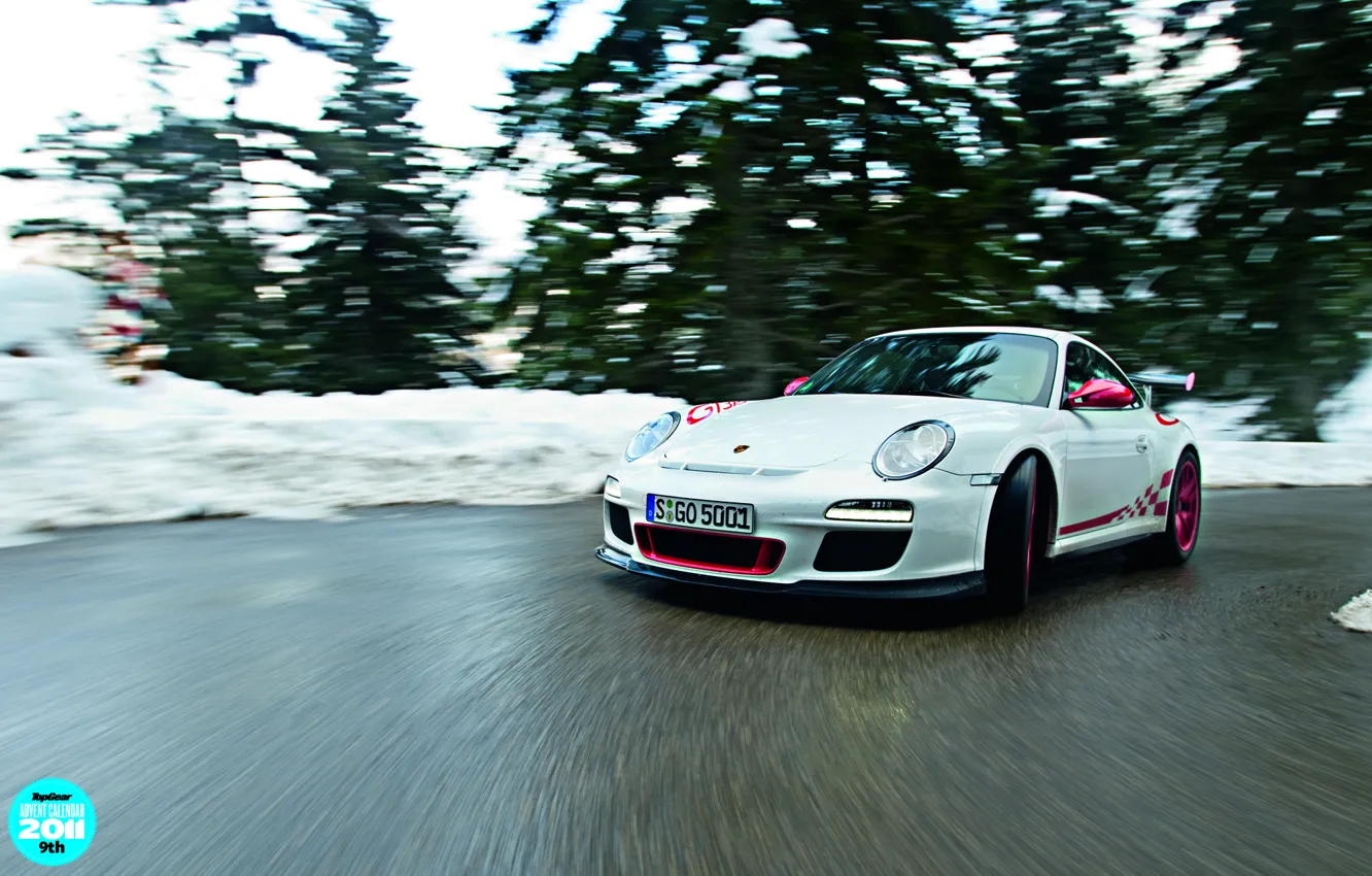 Photo wallpaper white, trees, 911, Porsche, turn, turn, supercar, Porsche