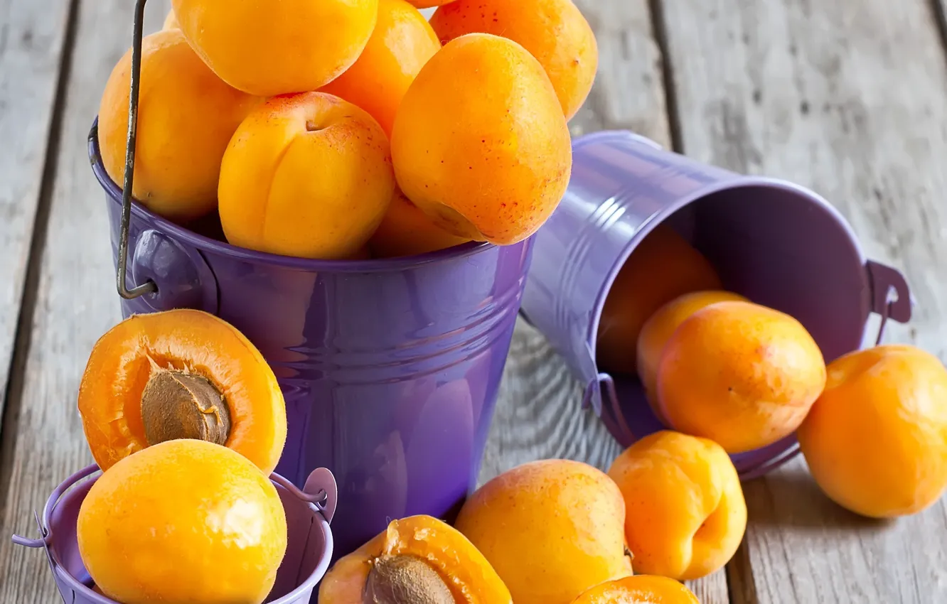 Photo wallpaper fruit, fruit, apricots, apricots, Buckets, Buckets