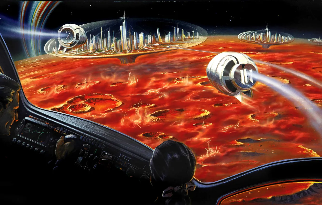 Photo wallpaper space, surface, the city, fiction, planet, spaceship