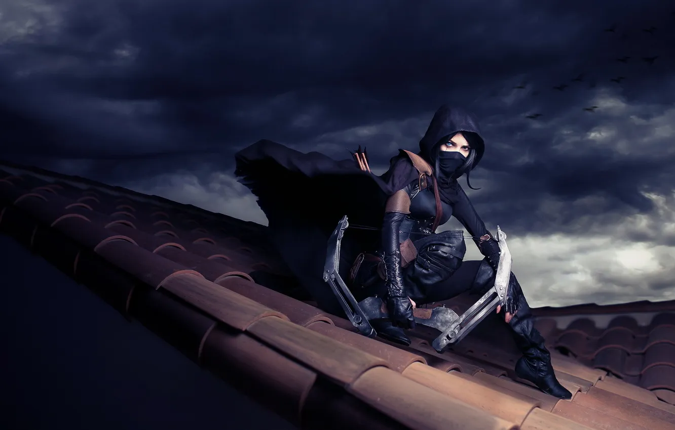 Photo wallpaper roof, girl, Thief