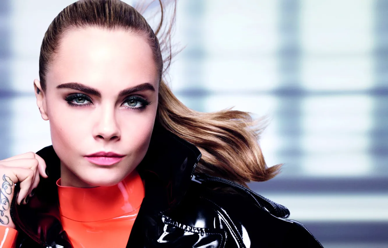 Photo wallpaper look, pose, background, makeup, actress, tattoo, model, tattoo