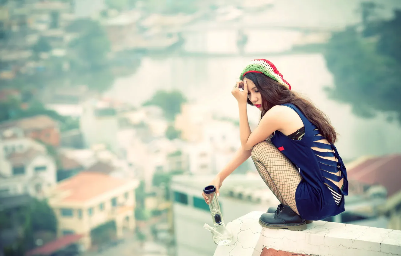 Photo wallpaper roof, girl, Asian