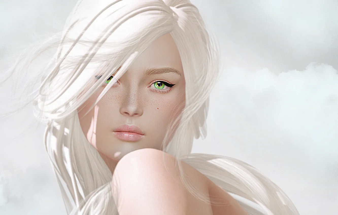 Photo wallpaper eyes, look, girl, hair, blonde