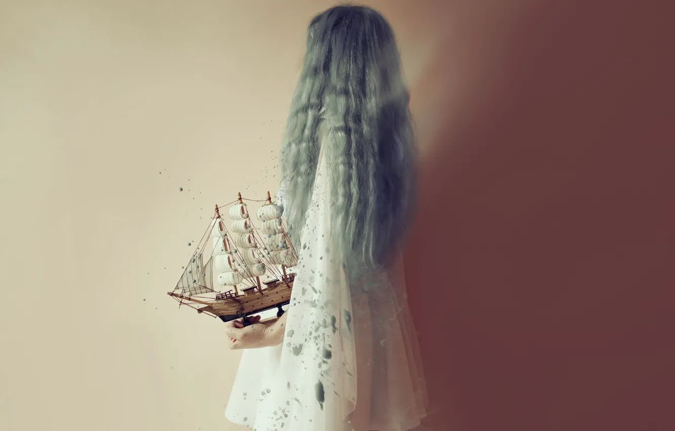 Photo wallpaper girl, background, boat