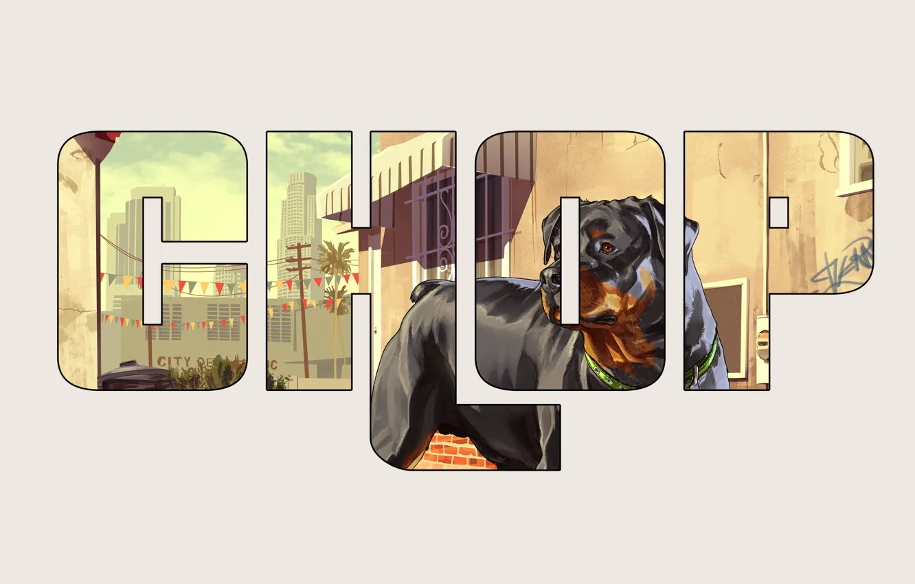 Photo wallpaper dog, dog, Grand Theft Auto, gta5, chop, Chop, GTA 5, GTAV