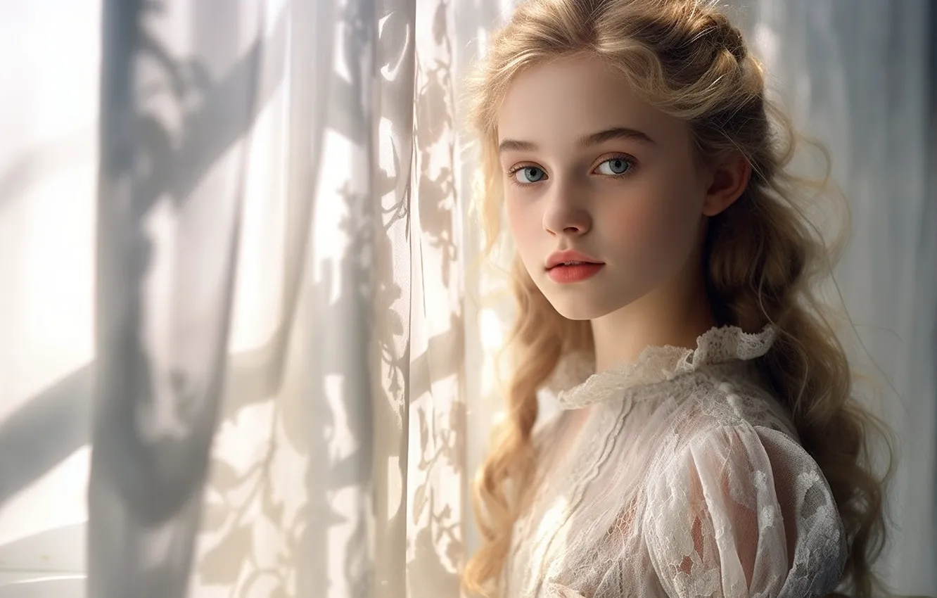 Photo wallpaper girl, portrait, light, window, AI art, The Art of Artificial Intelligence, neural network