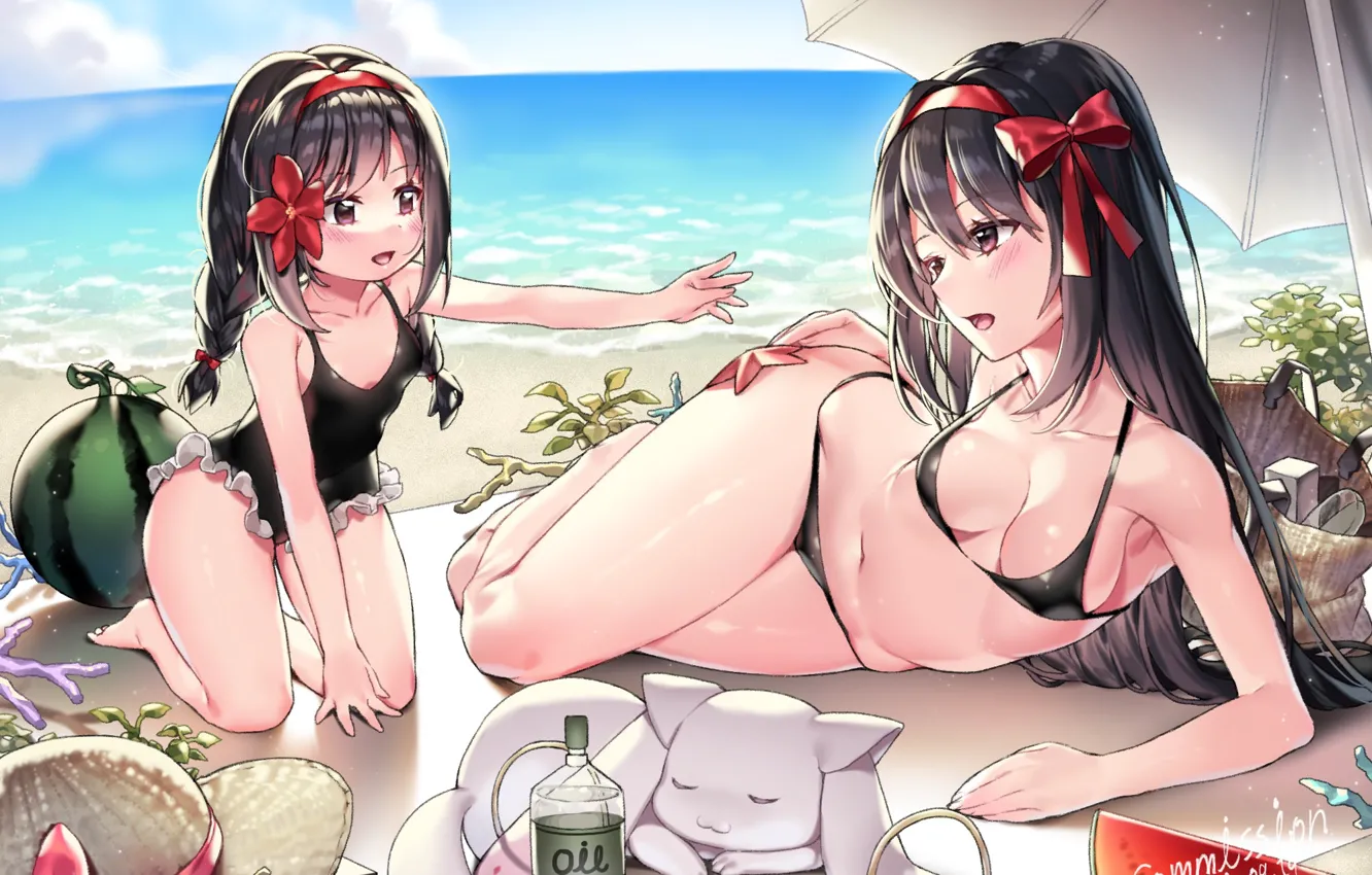 Photo wallpaper beach, summer, mahou shoujo madoka magica, girl