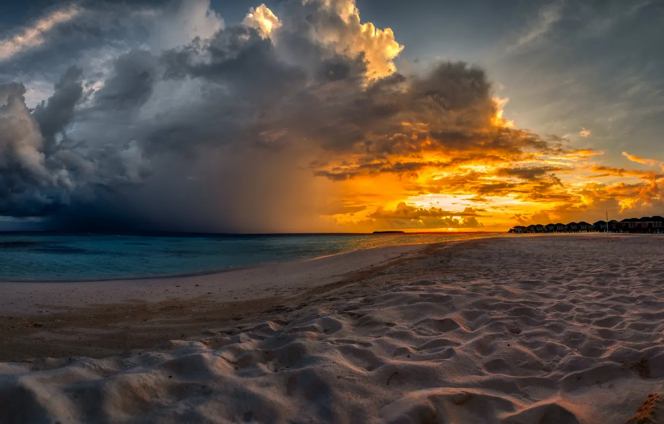 Photo wallpaper beach, sunset, Maldives