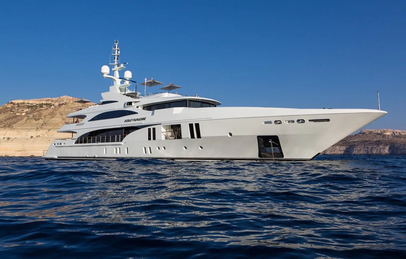 Photo wallpaper sea, shore, yacht
