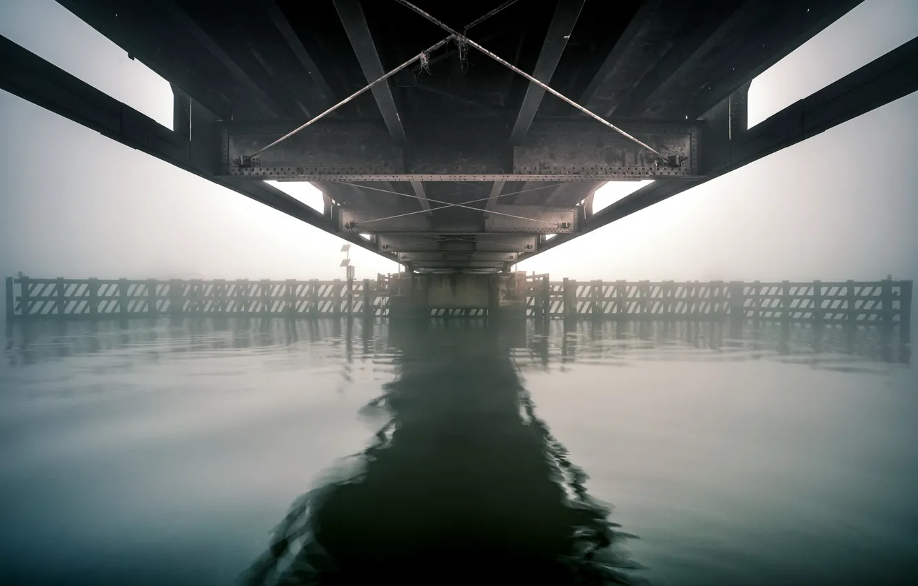 Photo wallpaper bridge, fog, river