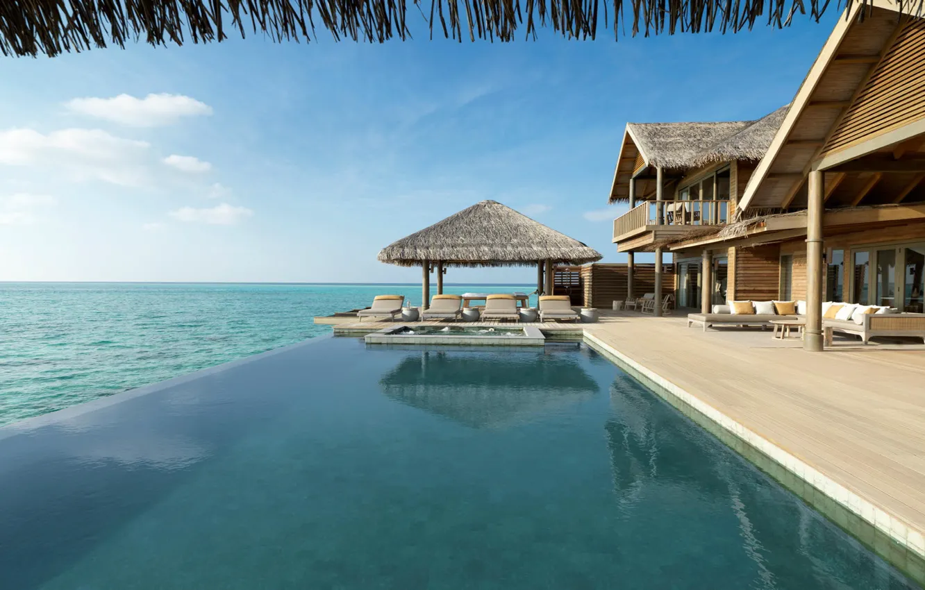 Photo wallpaper sea, pool, The Maldives, the hotel, Bungalow