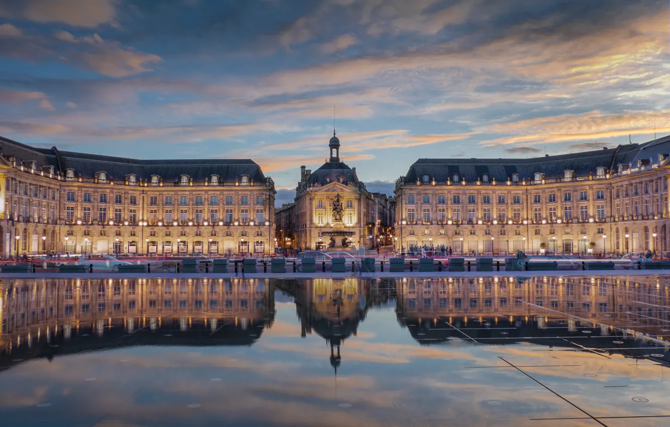 Photo wallpaper water, reflection, France, the building, fountain, architecture, France, Bordeaux
