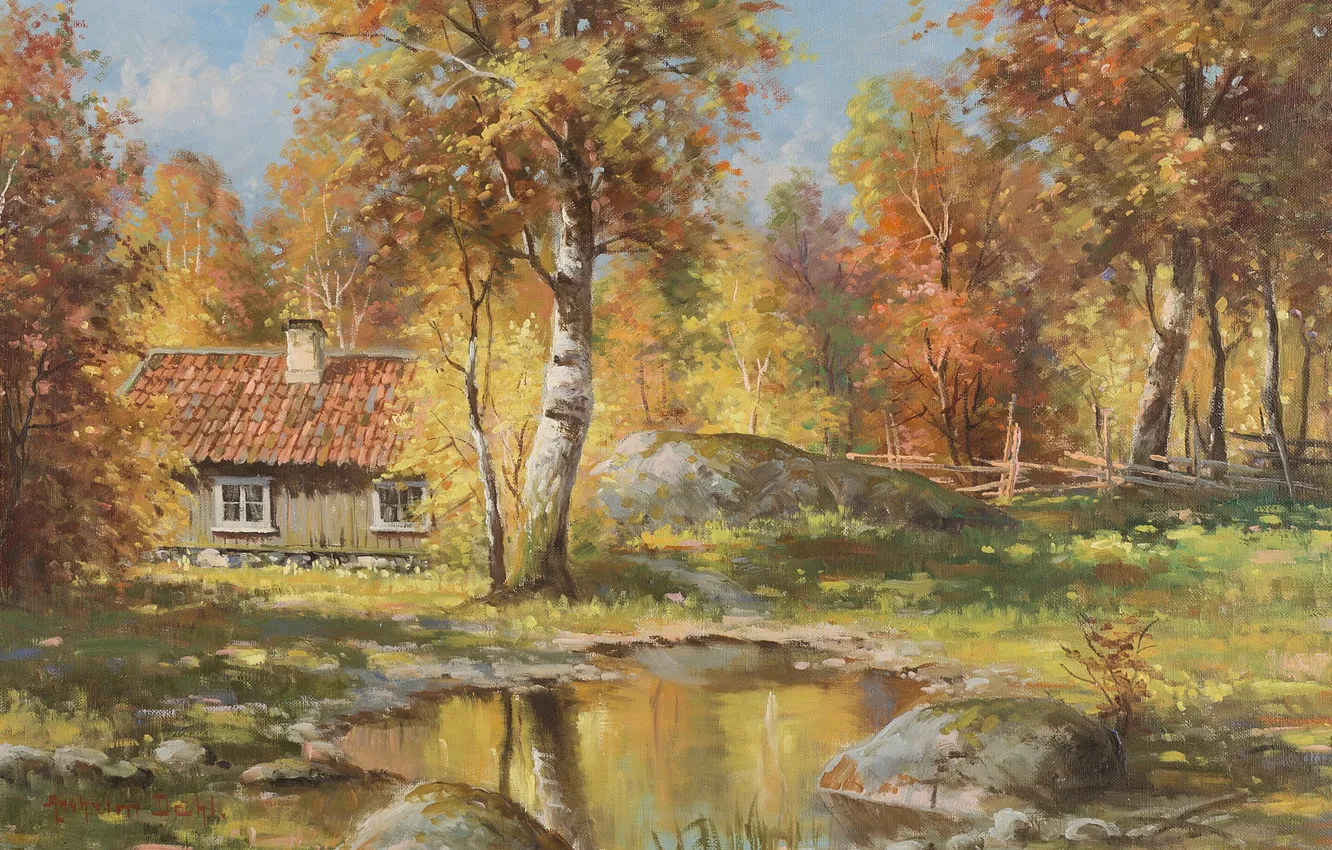 Photo wallpaper Autumn landscape, Swedish artist, Swedish painter, Anshelm Dahl, Autumn landscape, Angel Dal