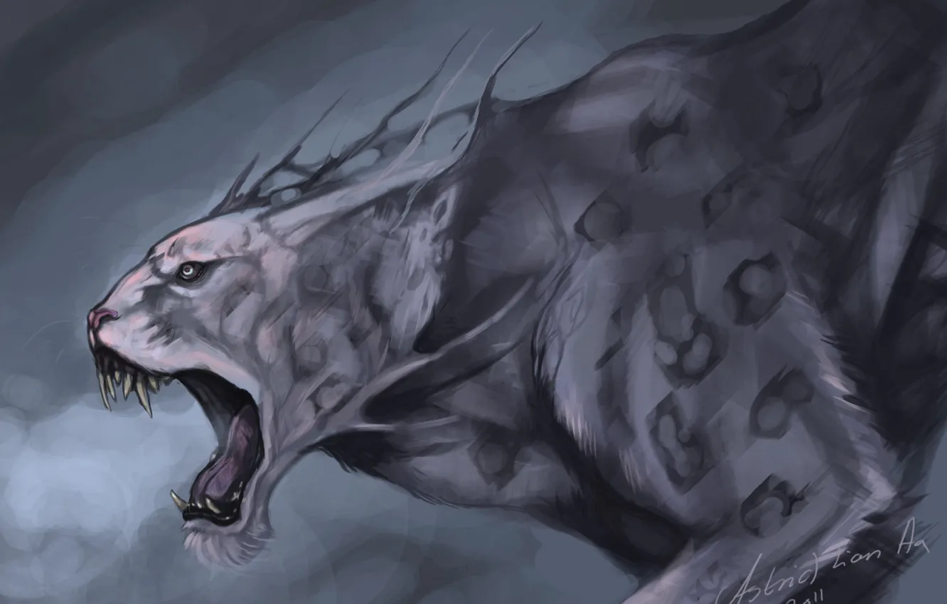 Photo wallpaper cat, monster, predator, being, art, mouth, profile