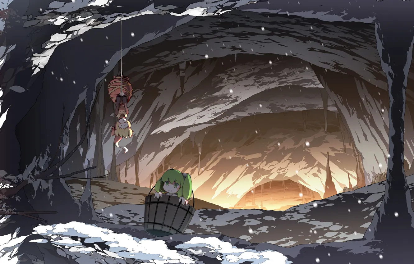 Photo wallpaper girl, rope, art, cave, barrel, touhou, asakura masatoki, kisume