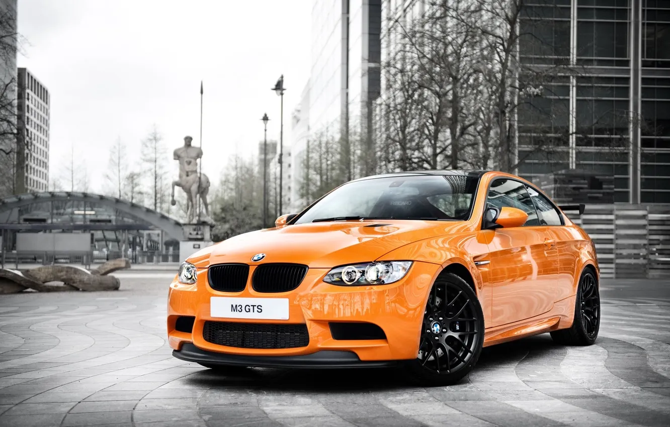 Photo wallpaper the sky, orange, the building, bmw, BMW, monument, front view, orange