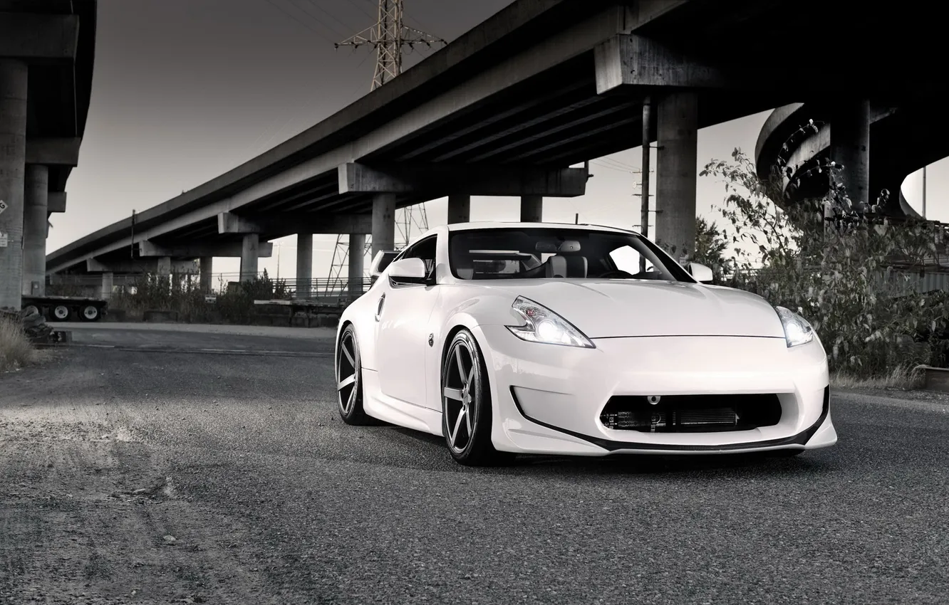 Photo wallpaper auto, white, tuning, overpass, Nissan, Nissan, 370Z
