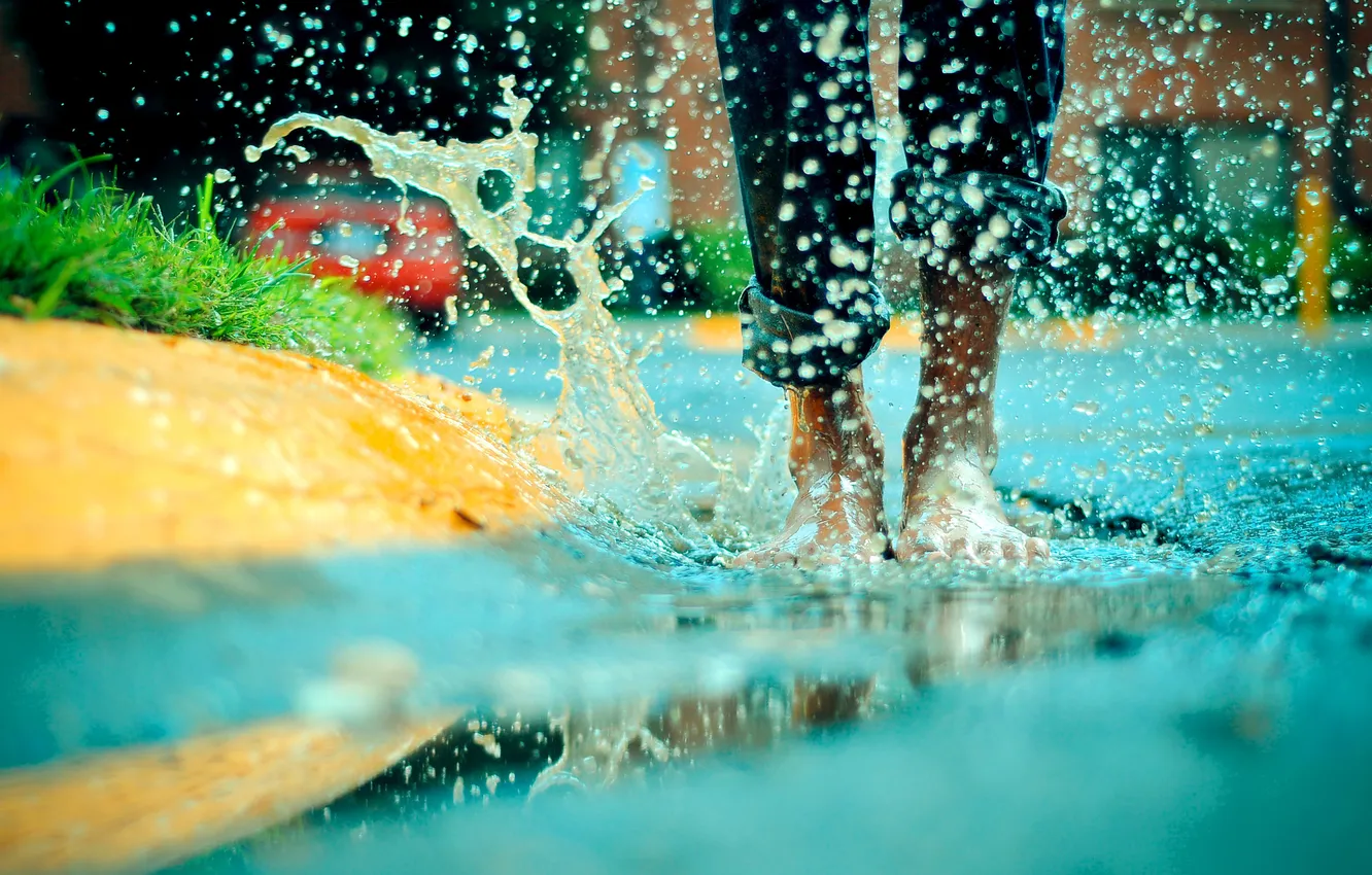 Photo wallpaper water, squirt, feet