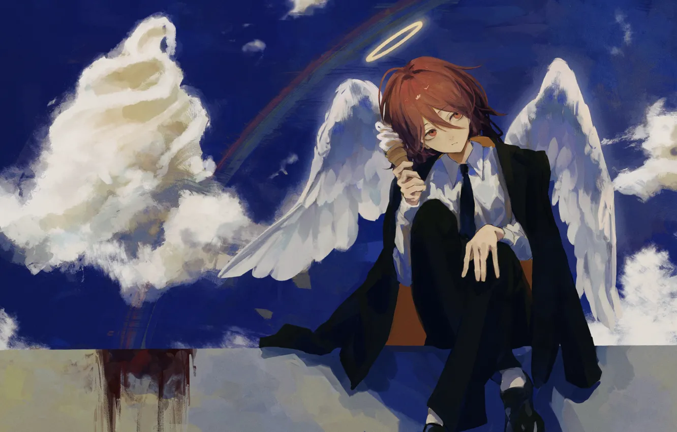 Photo wallpaper roof, the sky, blood, rainbow, the demon, hyouka, Chainsaw Man, Angel Devil