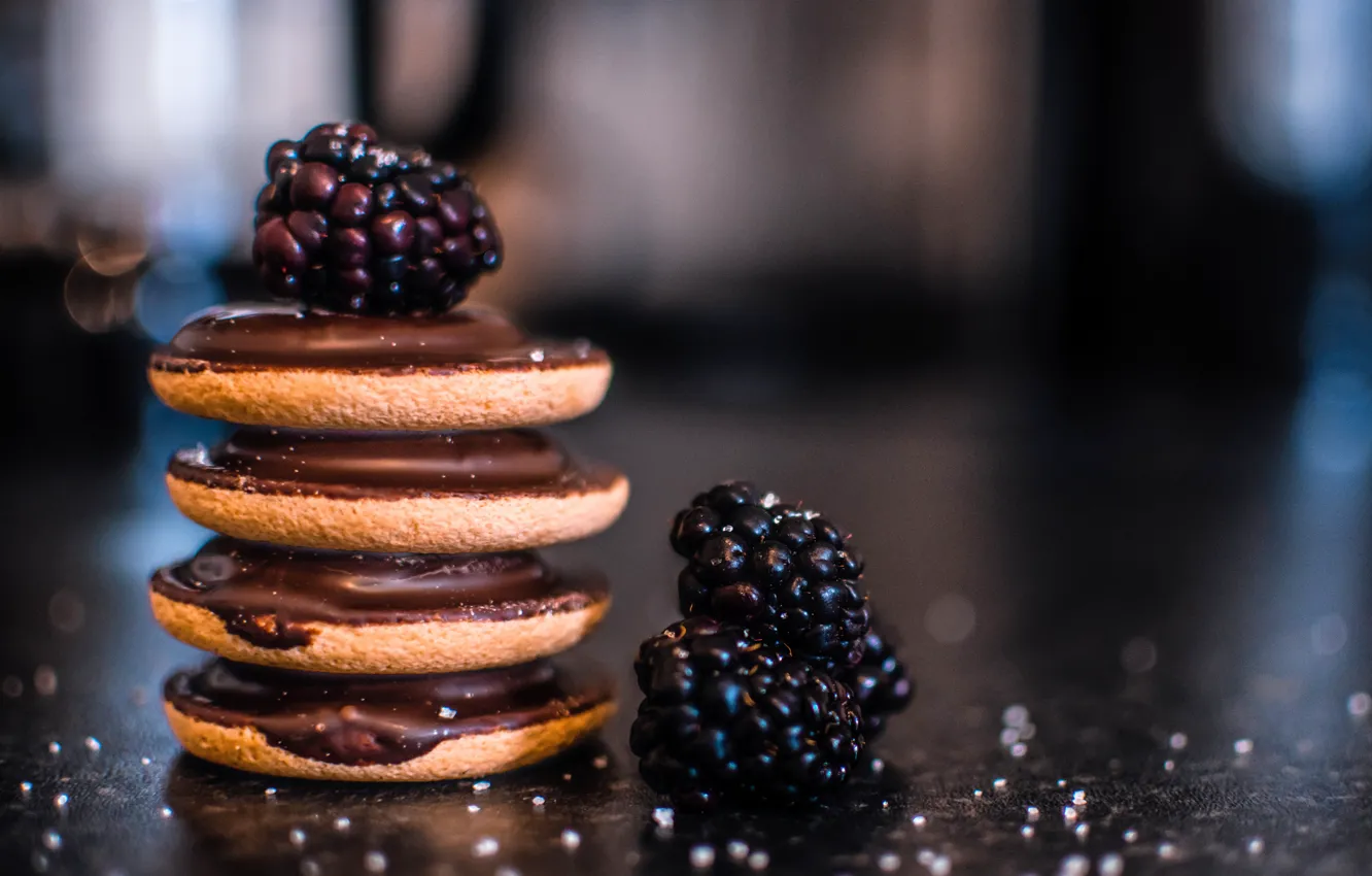 Photo wallpaper berries, food, chocolate, cookies, cakes, BlackBerry