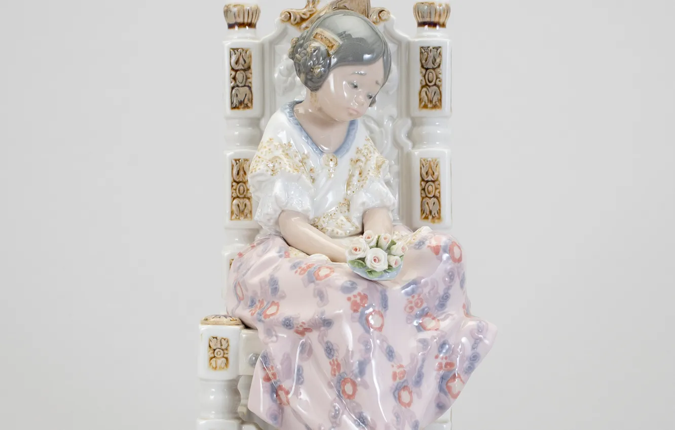 Photo wallpaper girl, flowers, chair, porcelain