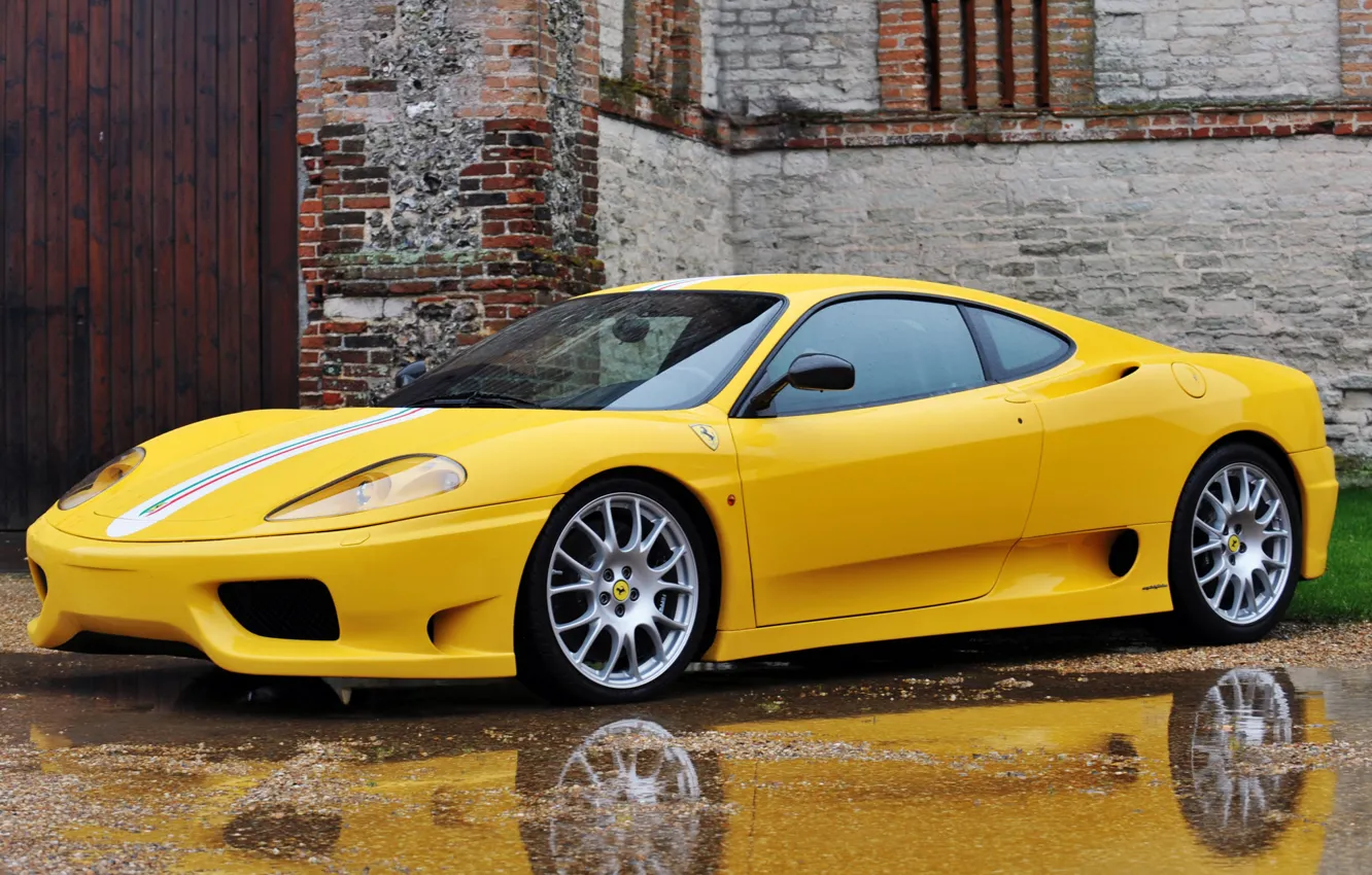 Photo wallpaper yellow, the building, Ferrari, 360, Ferrari 360, Challenge Stradale