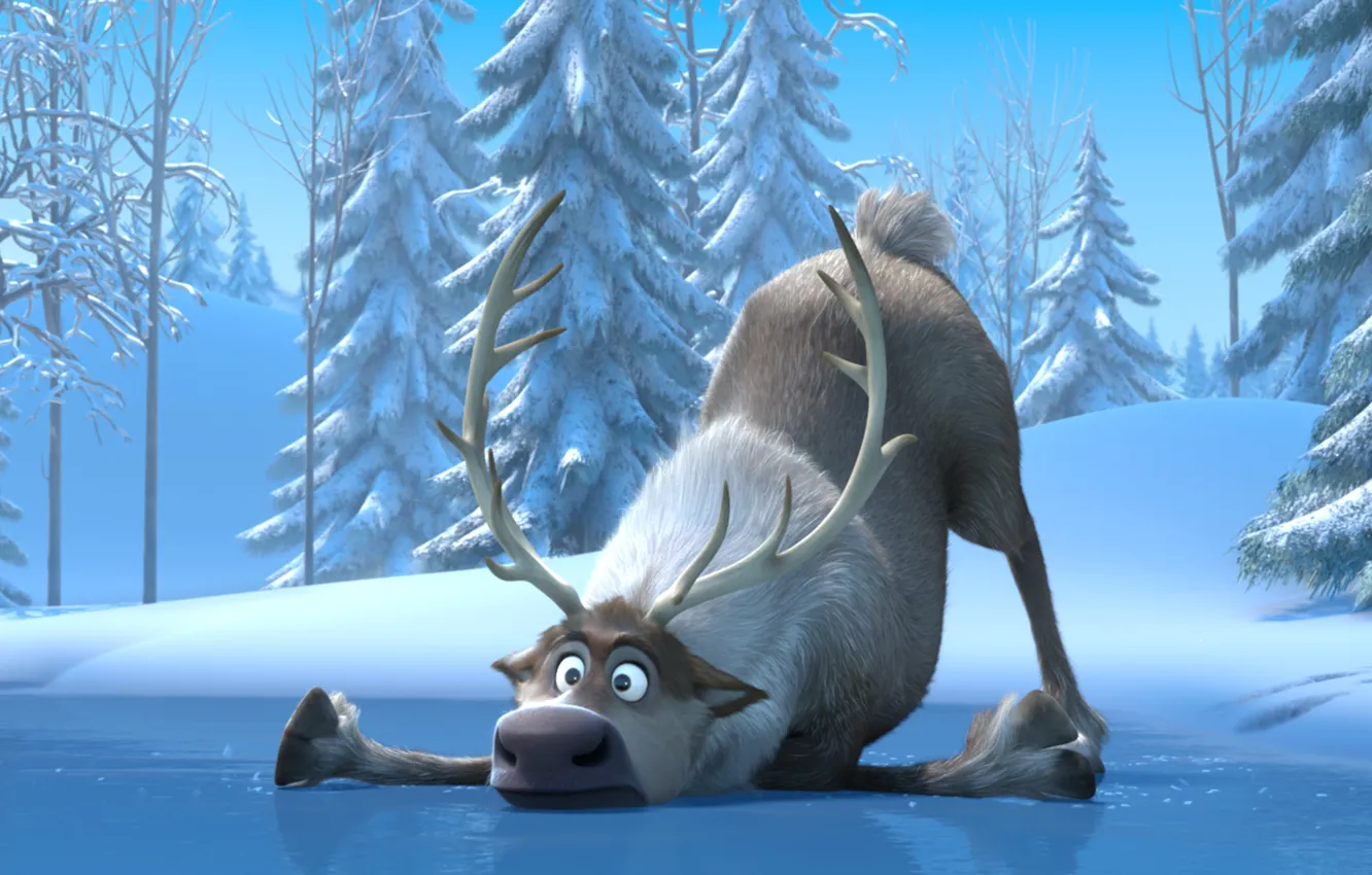 Photo wallpaper cartoon, deer, snowman, Frozen, Cold Heart