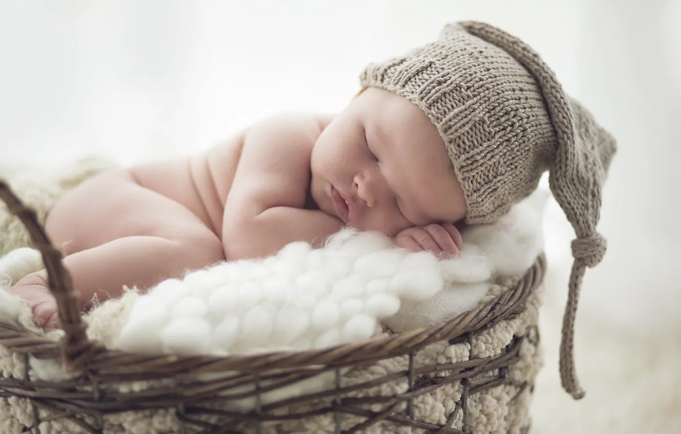Photo wallpaper basket, hat, sleep, baby