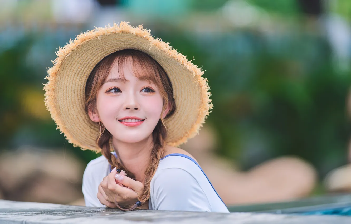 Photo wallpaper hat, asian, model, woman, Close Face, Close Shot, beautiful, pretty