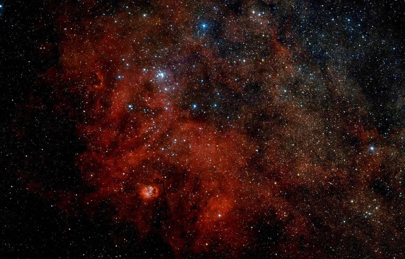 Photo wallpaper nebula, stars, VLT Survey Telescope, H II Region, Sharpless 2-54, Constellation of Serpens Cauda