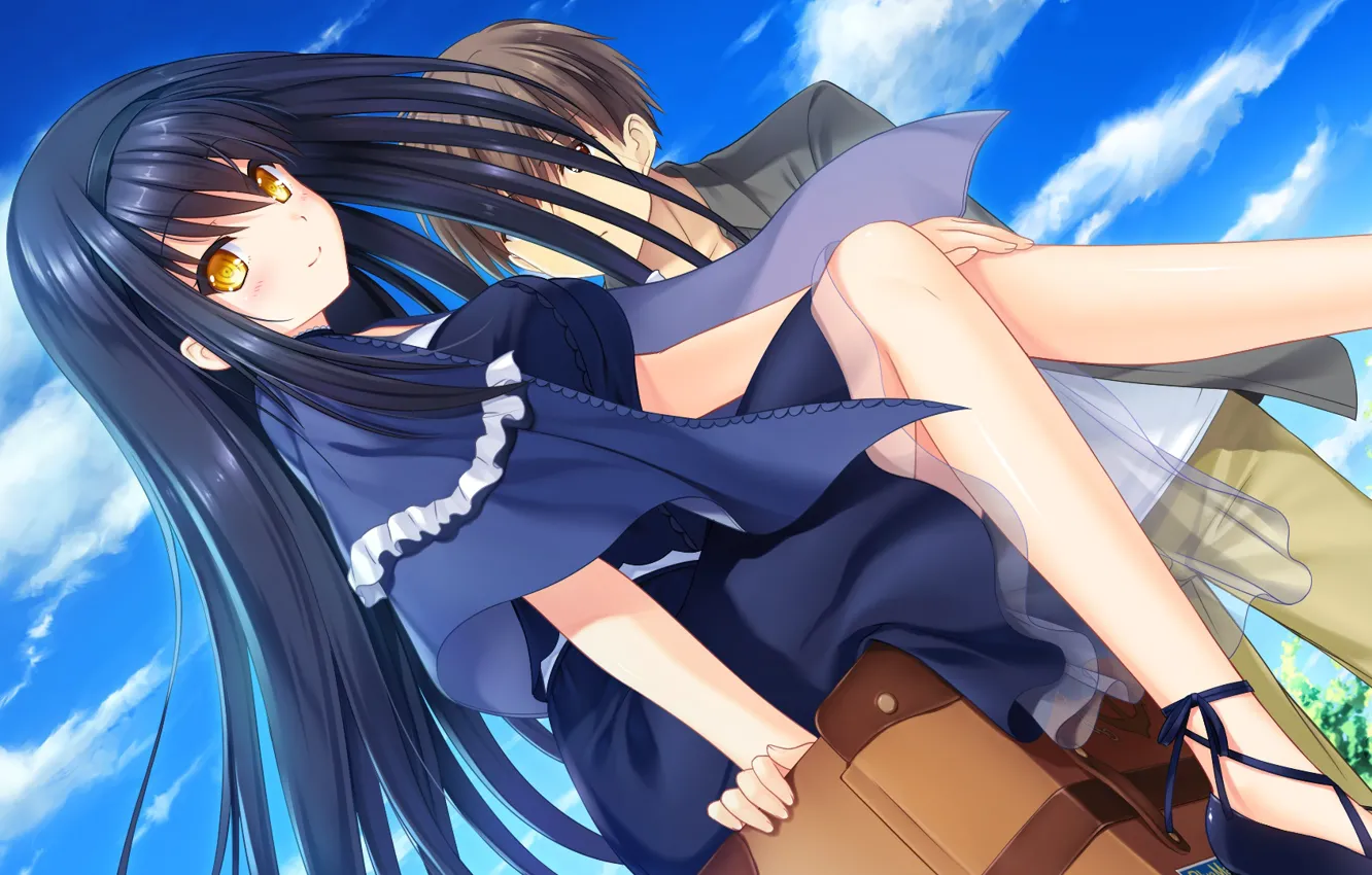 Photo wallpaper girl, the game, art, suitcase, guy, Summer Pockets