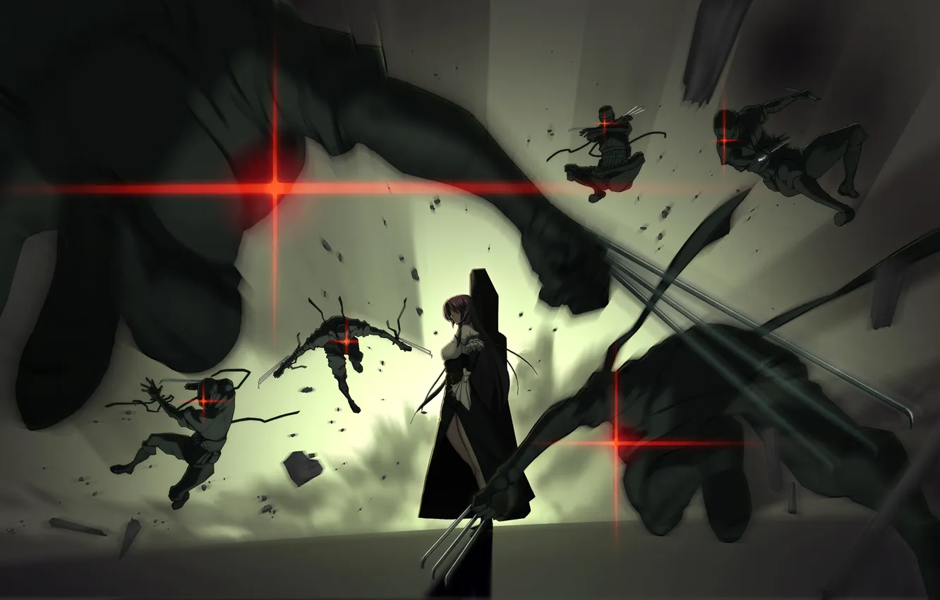 Photo wallpaper girl, art, knife, the battle, ninja, full metal daemon muramasa, namaniku repeat, ootori kanae