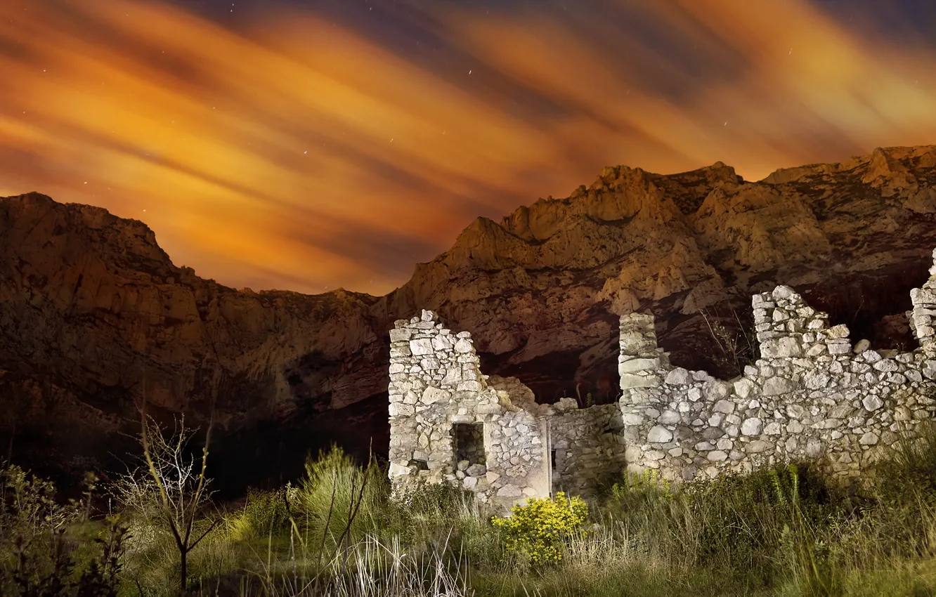 Photo wallpaper landscape, night, ruins