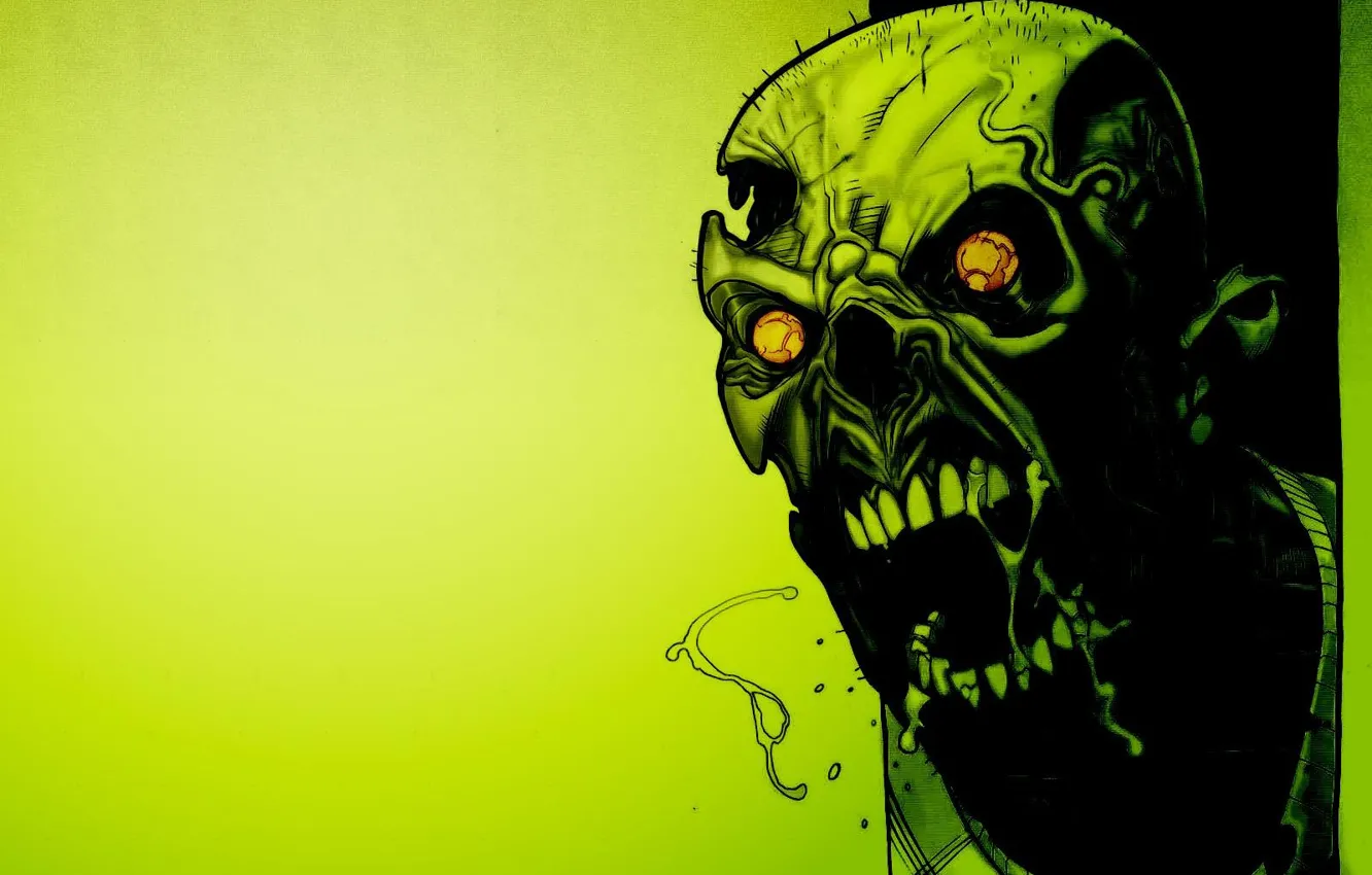 Photo wallpaper green, green, Skull, zombies, horror, toxic, zombie