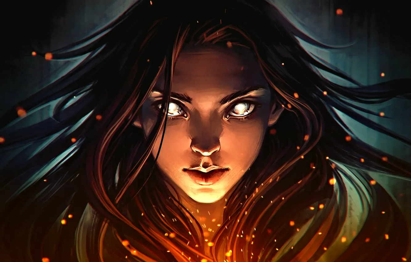 Photo wallpaper girl, face, woman, portrait, lights, sparks, science fiction, women