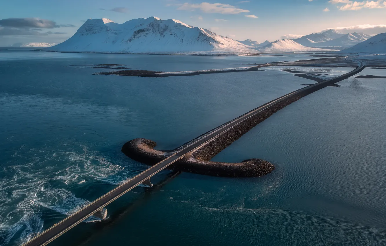 Photo wallpaper mountains, bridge, beauty, horizon, highway, space, sword, Georgy Bychkovsky