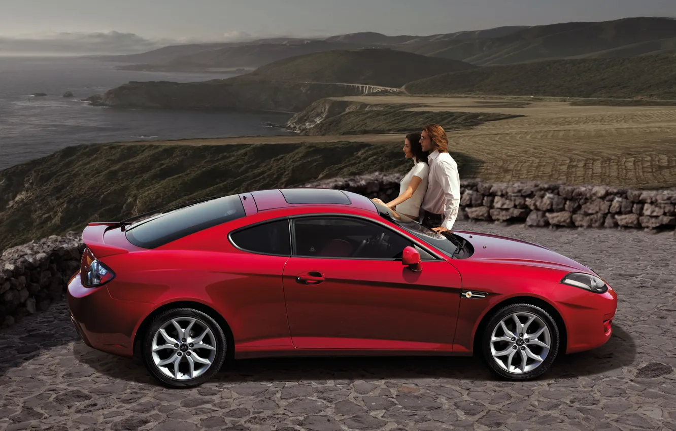 Photo wallpaper red, Hyundai, Coupe