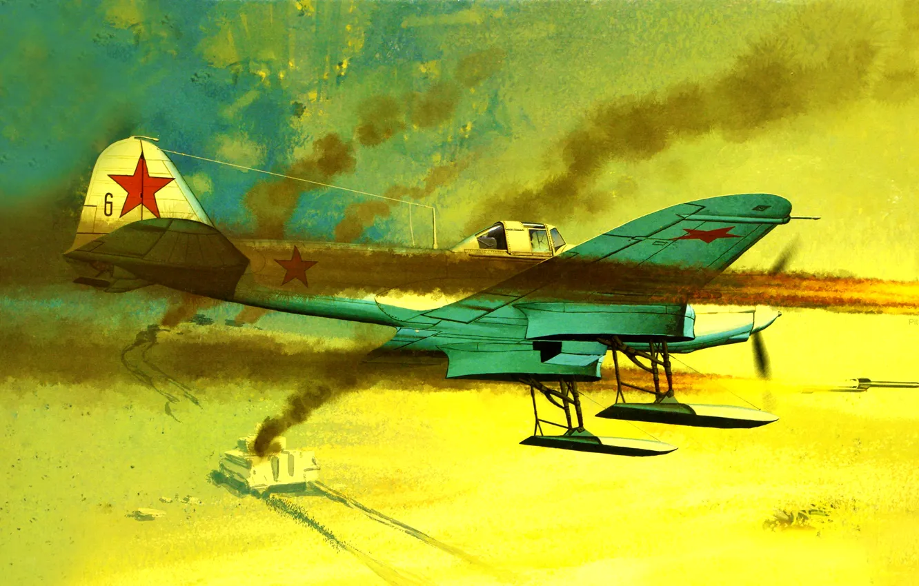 Photo wallpaper war, art, painting, ww2, IL-2 Sturmovik Ski Equipped Early Version