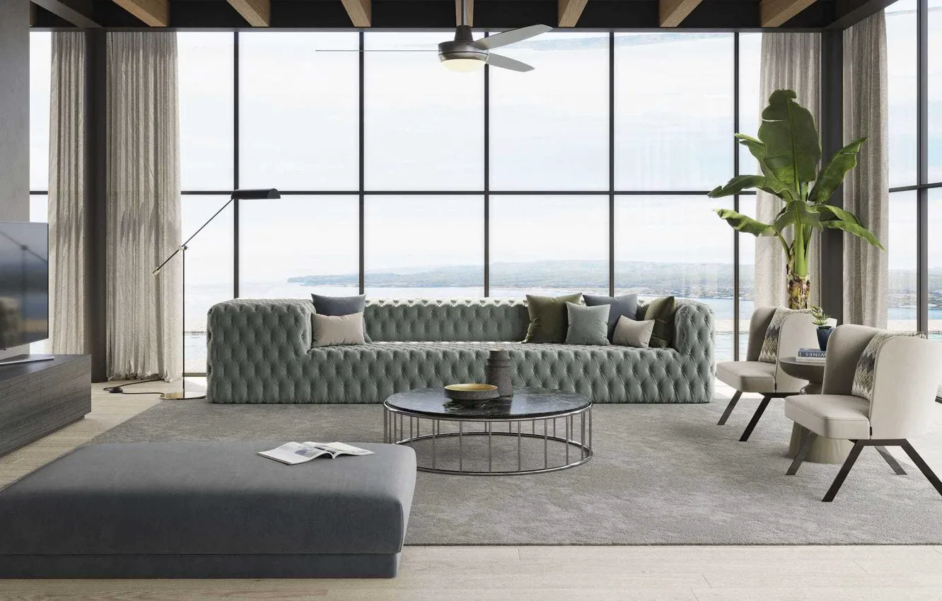 Photo wallpaper room, interior, sofa, living room