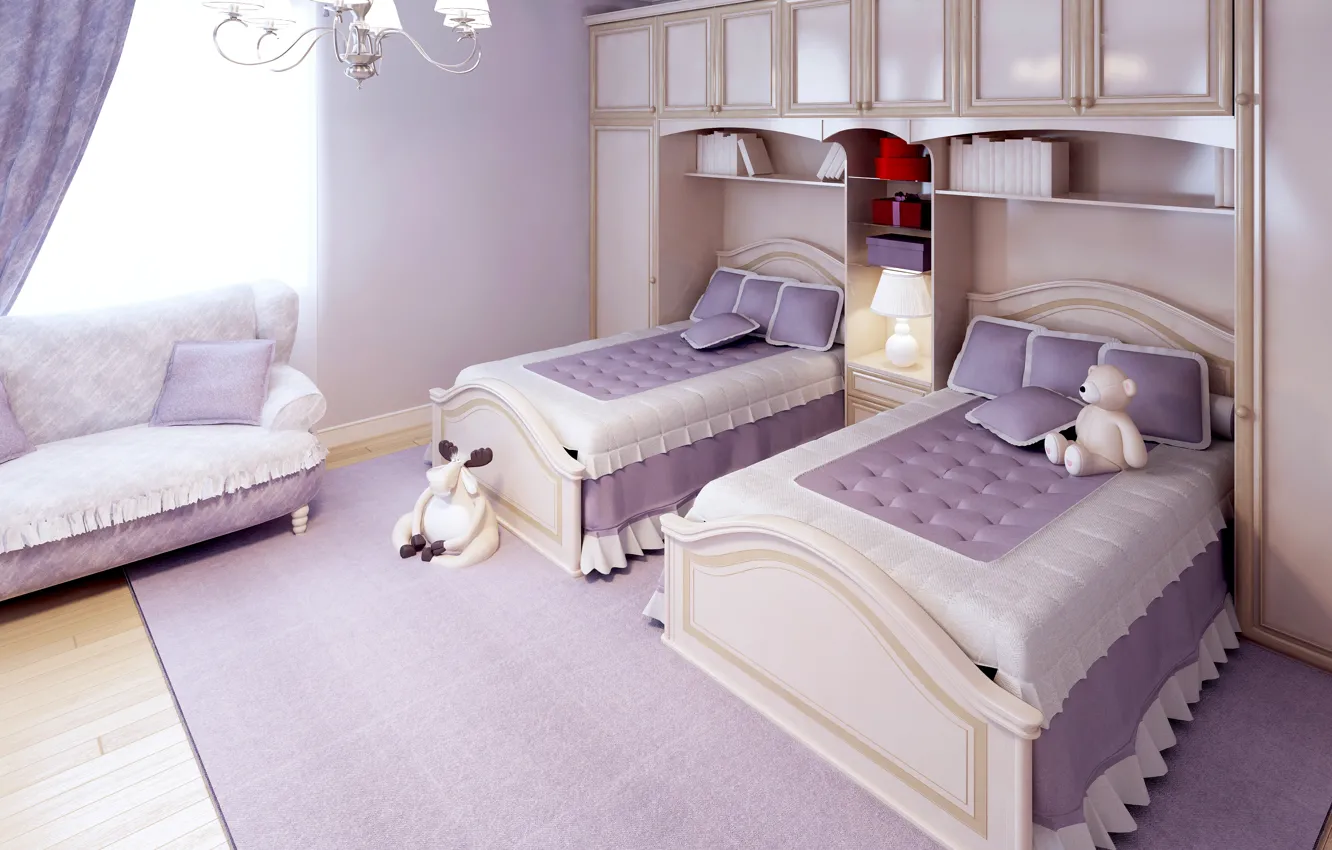 Photo wallpaper design, toy, bed, wardrobe, design, bedroom, interior, children's