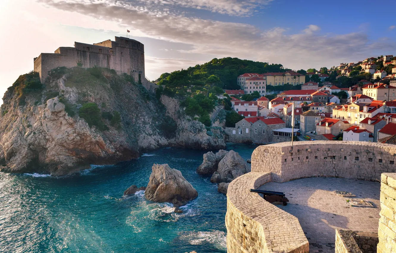 Photo wallpaper sea, the city, rocks, home, resort, Croatia, Dubrovnik