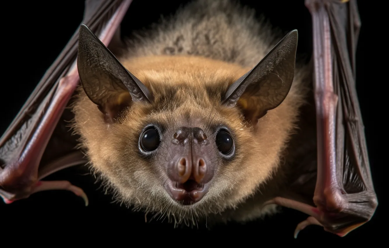 Photo wallpaper eyes, face, bat, black background, closeup, digital art, AI art, The Art of Artificial Intelligence