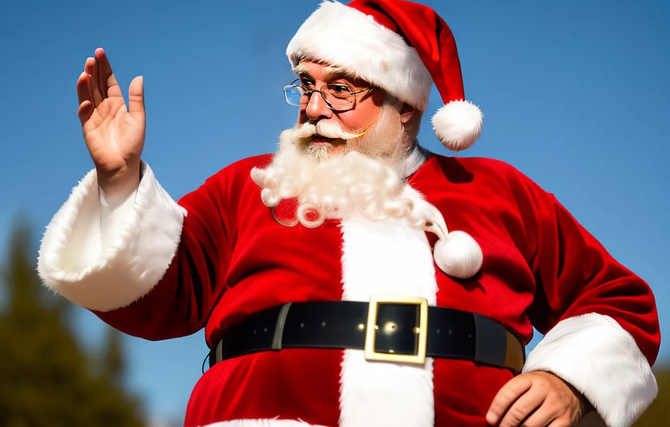 Photo wallpaper pose, graphics, new year, hands, glasses, Christmas, Santa Claus, Santa Claus