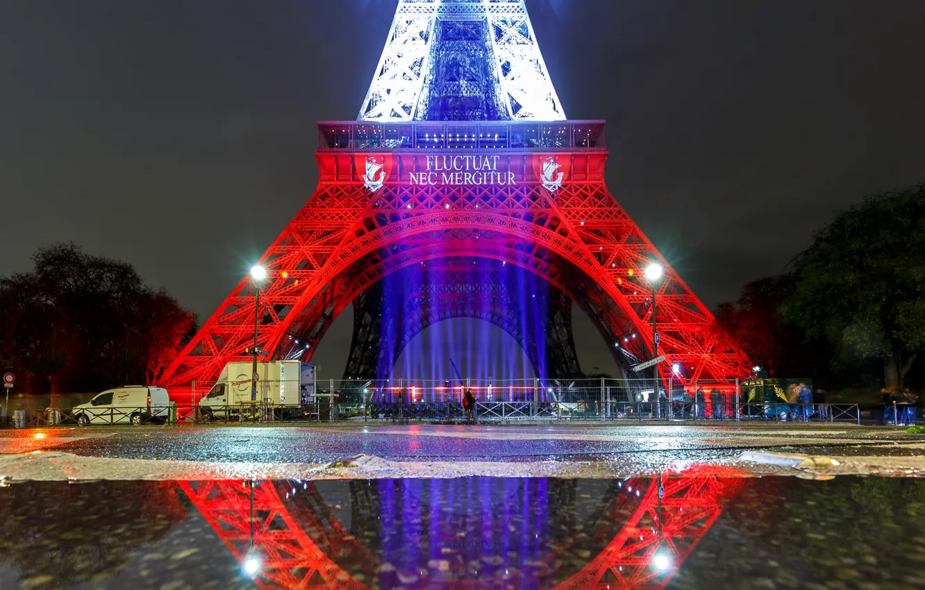 Photo wallpaper light, lights, reflection, paint, France, Paris, Eiffel tower