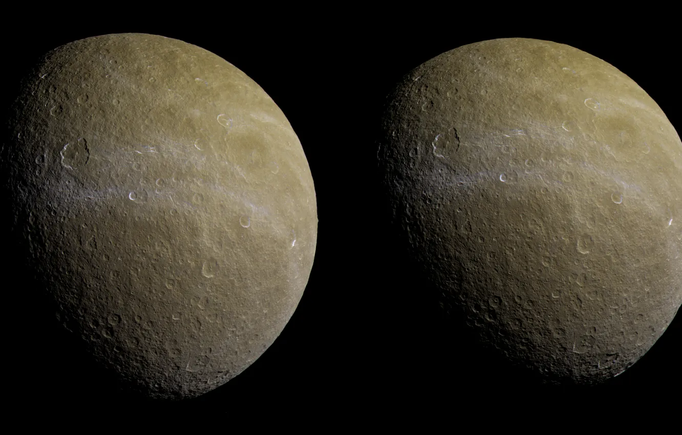 Photo wallpaper satellite, Saturn, Ray, Second, Rhea, largest