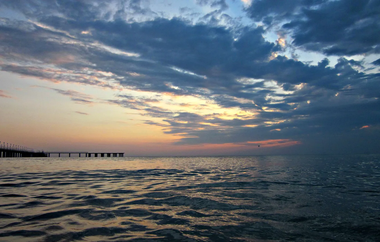 Photo wallpaper Sunset, Clouds, The evening, Wave, Birds, Russia, The black sea