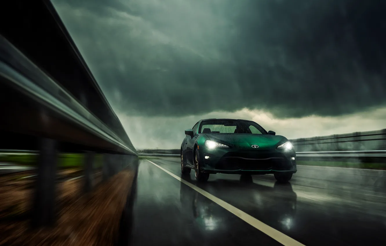 Photo wallpaper rain, overcast, coupe, green, Toyota, GT86, 2019, 86 Limited Hakone Edition