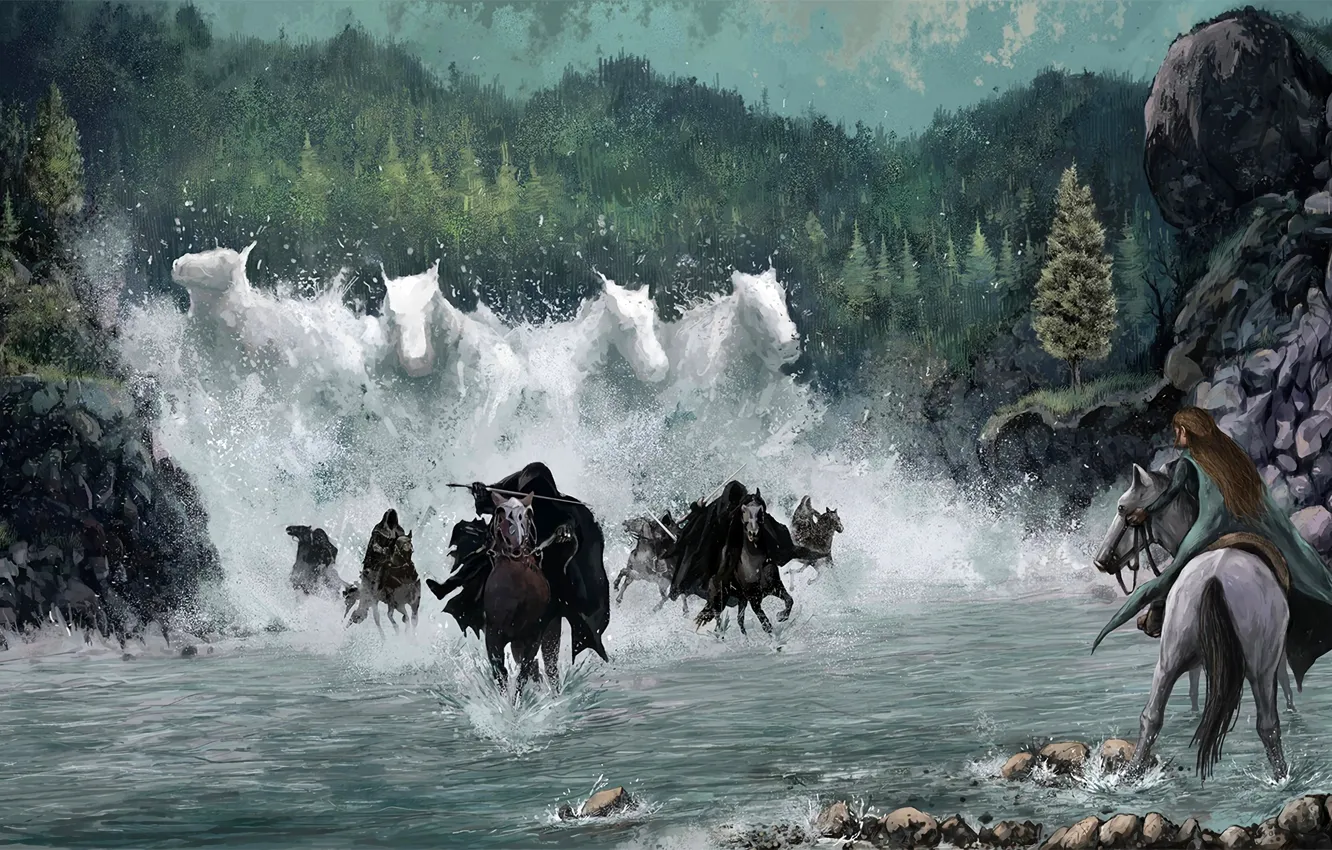 Photo wallpaper Water, Elf, Horse, The Lord of the Rings, Arwen, The Nazgul, Lord of the Rings:the …