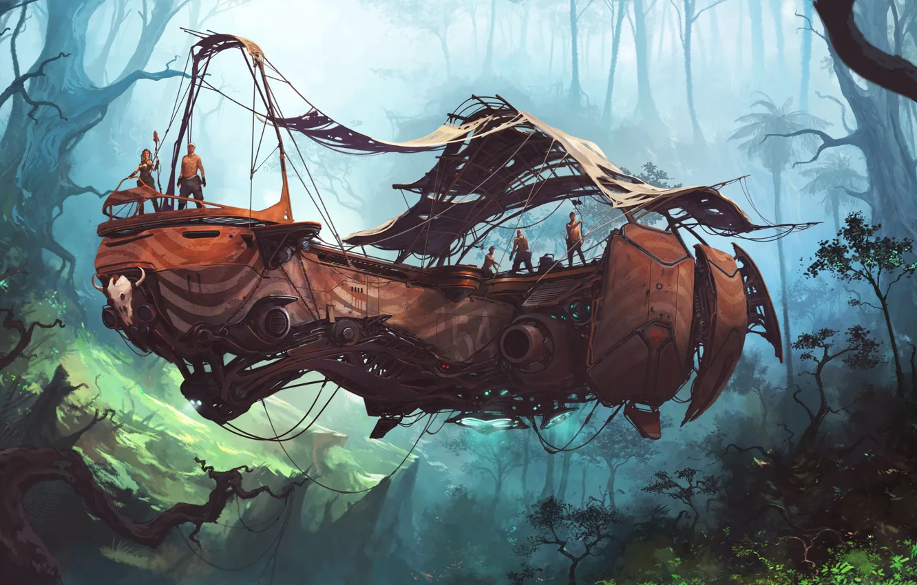 Photo wallpaper forest, fiction, transport, people, jungle, art, forest, jungle